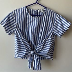 Amour Vert Striped Tie Front Top